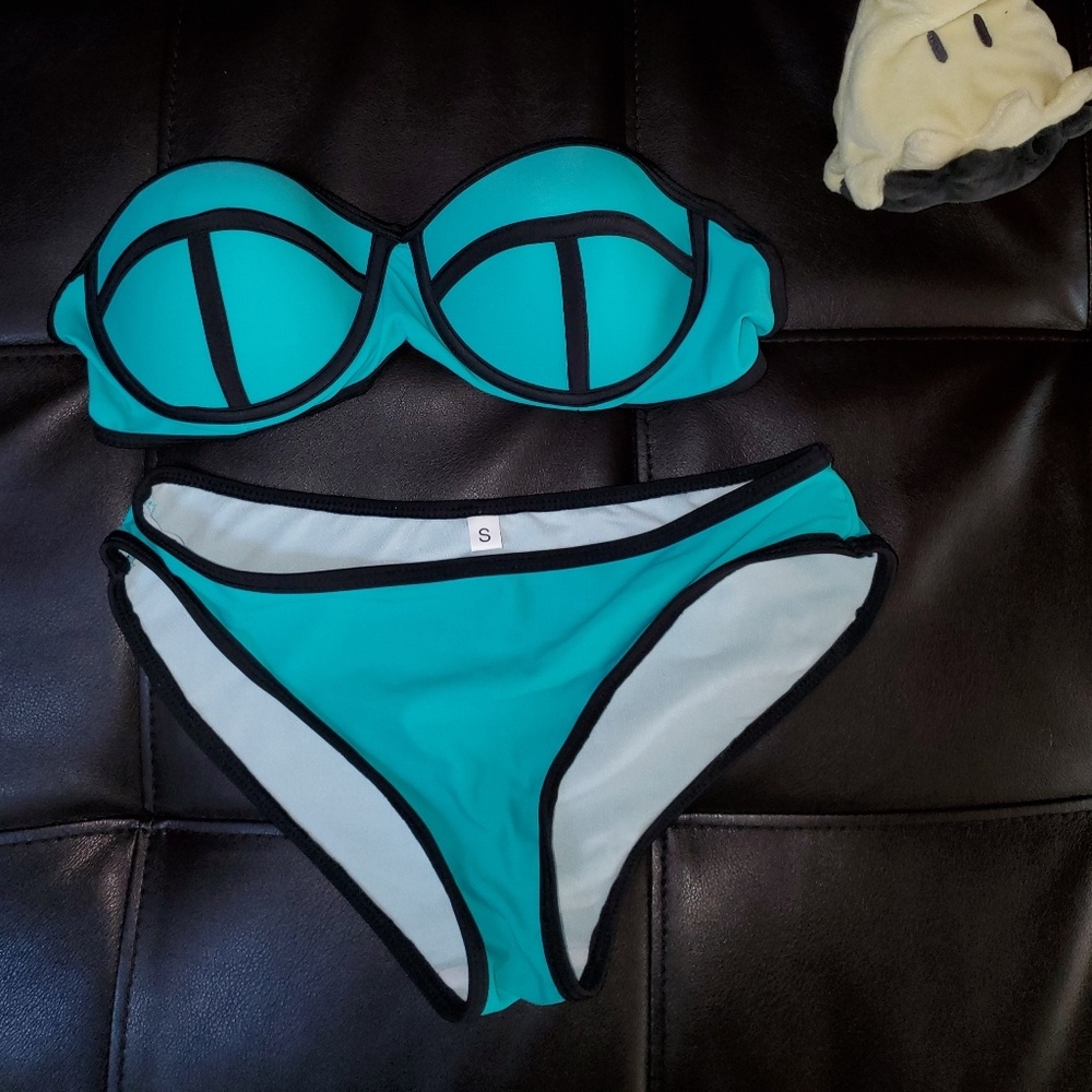Mint Blue Color Block Bikini Swimsuit